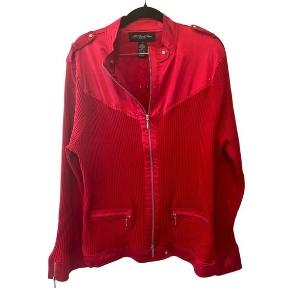 Red Mixed Media Zip Up My Favorite Things by Colleen Lopez Size 3X - Picture 1 of 9